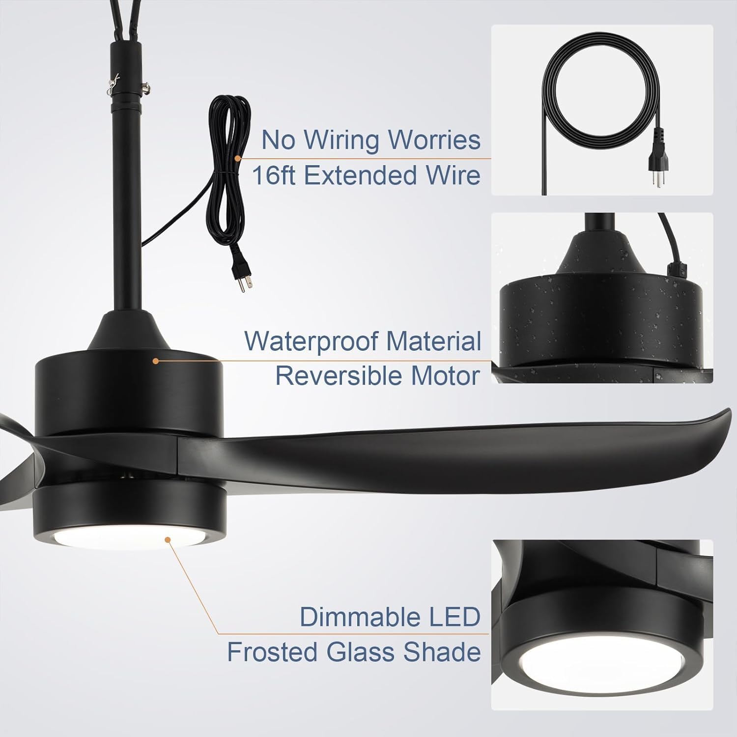 106CM Outdoor Deckenventilator mit Beleuchtung und Fernbedienung IP65 Wasserdicht Deckenleuchte mit Ventilator LED Dimmbar Lampe mit Ventilator Leise 6 Gang Fan Deckenlampe für Außen Balkon Garten