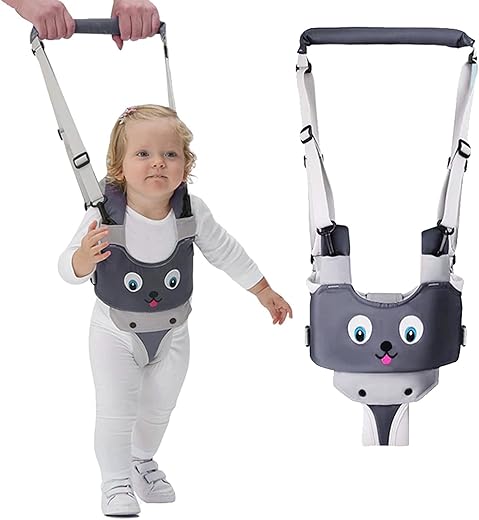 Are harnesses good for babies? 7 IULONEE Baby Walking Harness Handle Adjustable Toddler Walking Assistant Child Hand Held Standing Up and Walking Learning Helper Infant Walking Belt Reins Kids Safety Harness 7-24 Month (Grey)