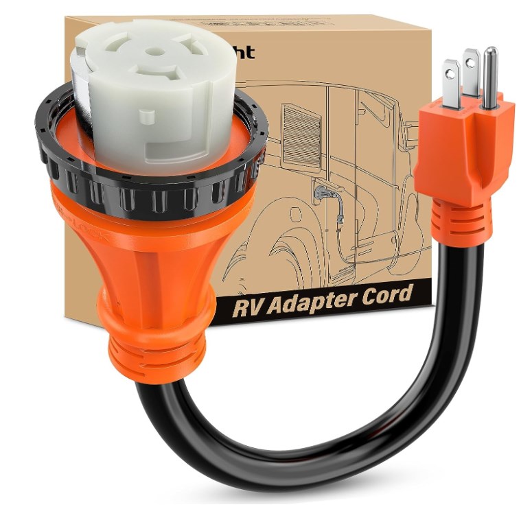 Image of Nilight RV Locking Adapter Cord 15 Amp to 50 Amp Pure Copper Heavy Duty 10 Gauge Wire ETL Listed 5-15P to SS2-50R 15M /50F Weatherproof Cord for RV Camper Caravan Van Trailer
