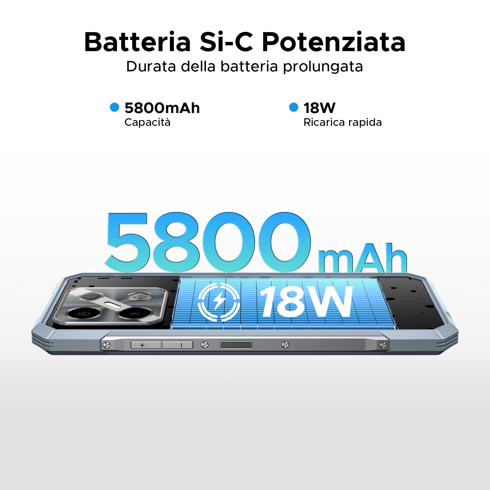 DOOGEE Blade GT Pro Rugged Smartphone 5G, 32GB+512GB Telefono Indistruttibile, 10.5mm, LED Light Effect, 6.72" + 120Hz IPS, 100MP+32MP, Octa Core, 5800mAh, Fingerprint ID/Face Unlock/NFC/GPS- Argento