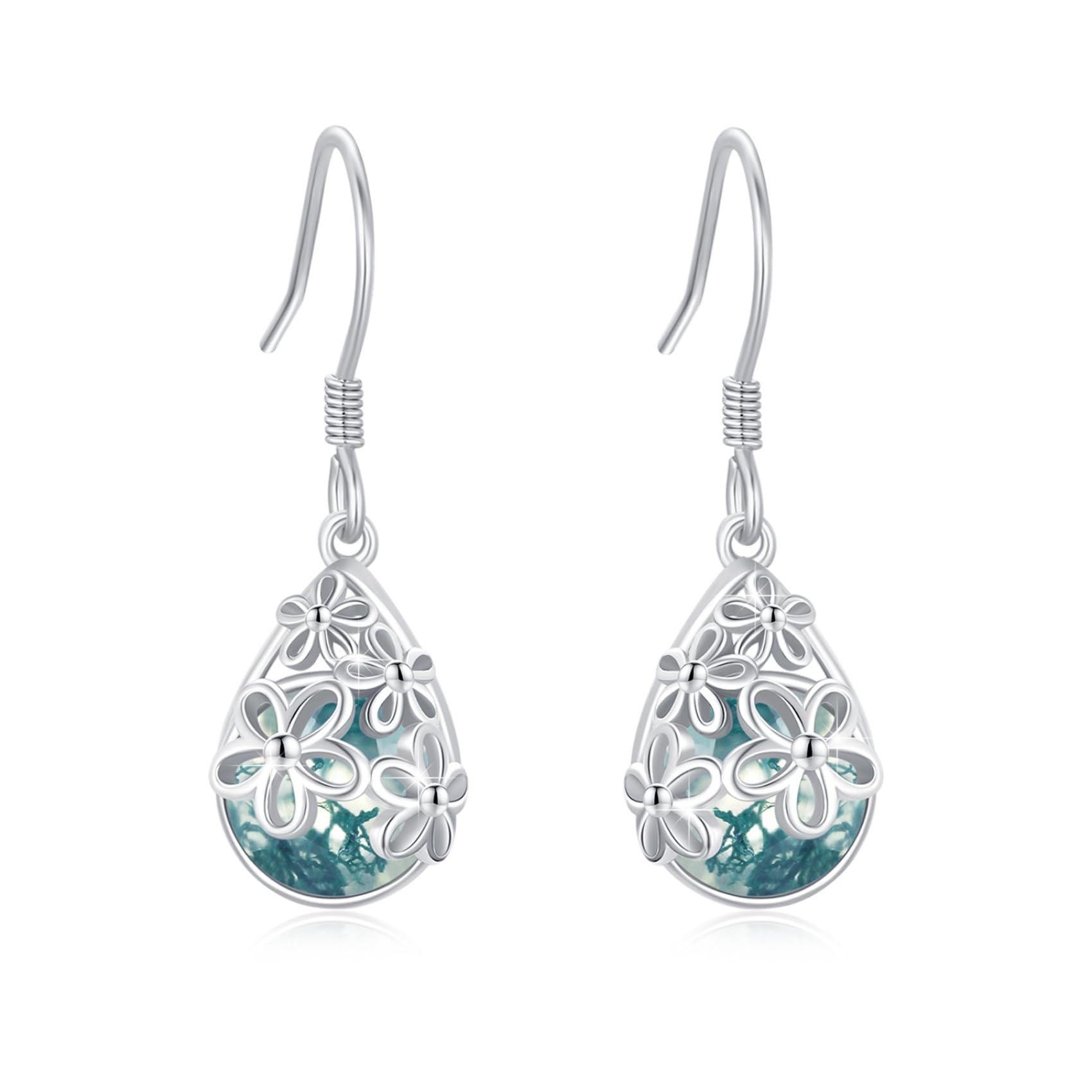 Moosachat Ohrringe 925 Sterling silber Gänseblümchen Blumen