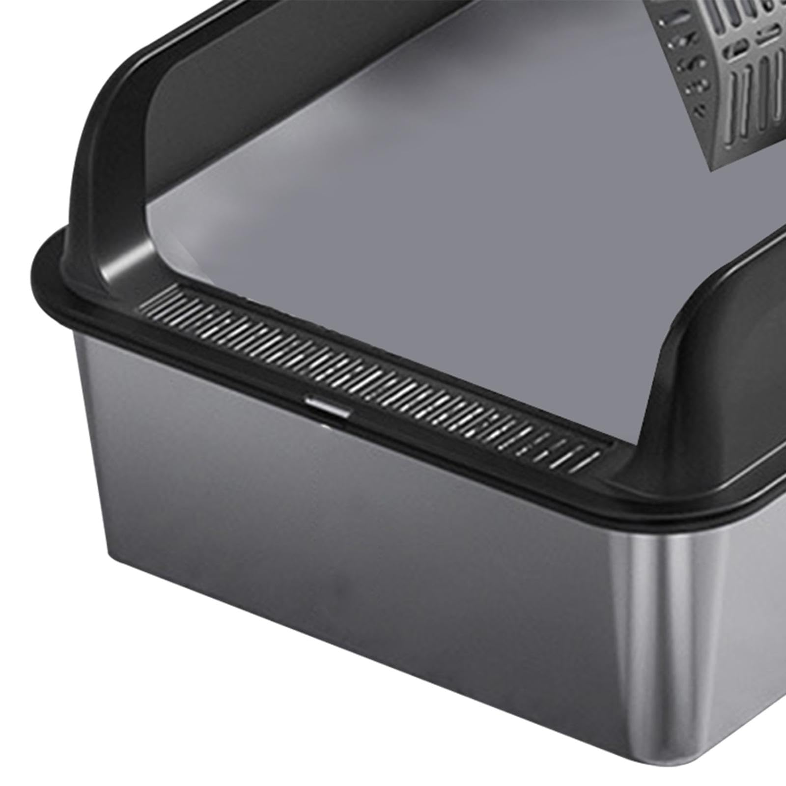 Edelstahl Katzentoilette ohne Deckel, Katzenklo Hoher Rand Offen, Antibakterielle Katzenklo Metall mit Spritzschutz, Open Top Pet Litter Box mit Schaufel und Anti-Rutsch-Matte, 50 * 35 * 15cm