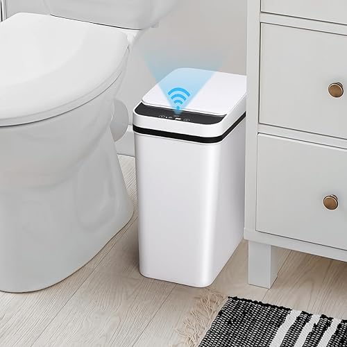 Basurero de baño sin contacto de 2.2 galones, con sensor de movimiento automático inteligente, cubo de basura pequeño con tapa para sala de estar,