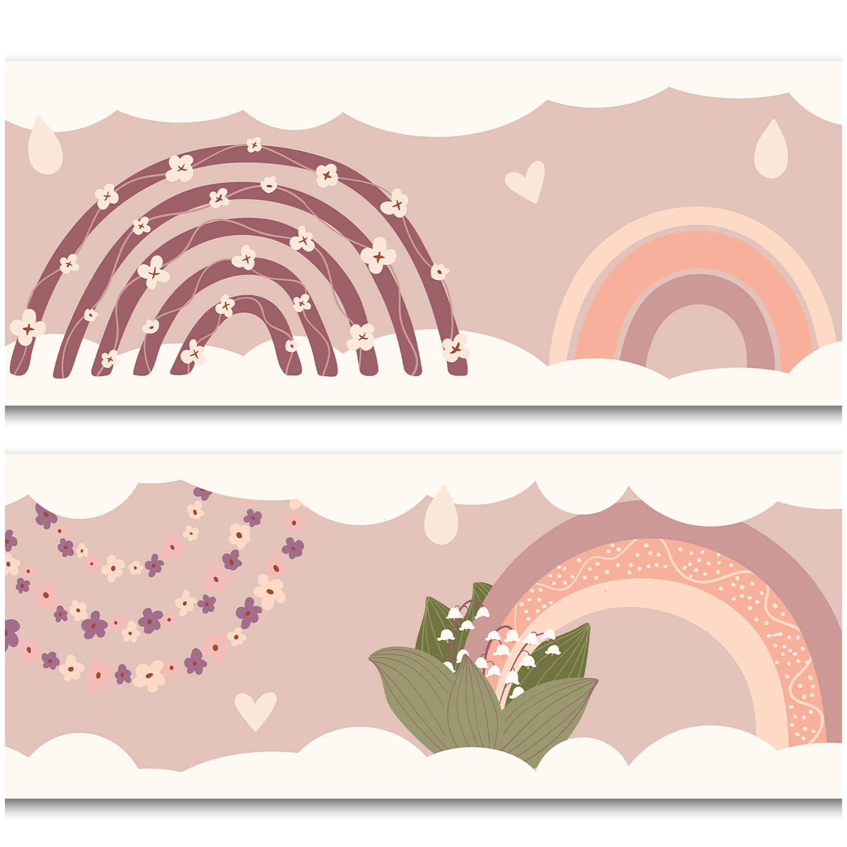 Bordüre 15cm x 200cm für Kinderzimmer Babyzimmer Dekor Aufkleber Wandbordüre selbstklebend Wandtattoo für Kinder Mädchen Junge Y033 (Regenbögen Beige)