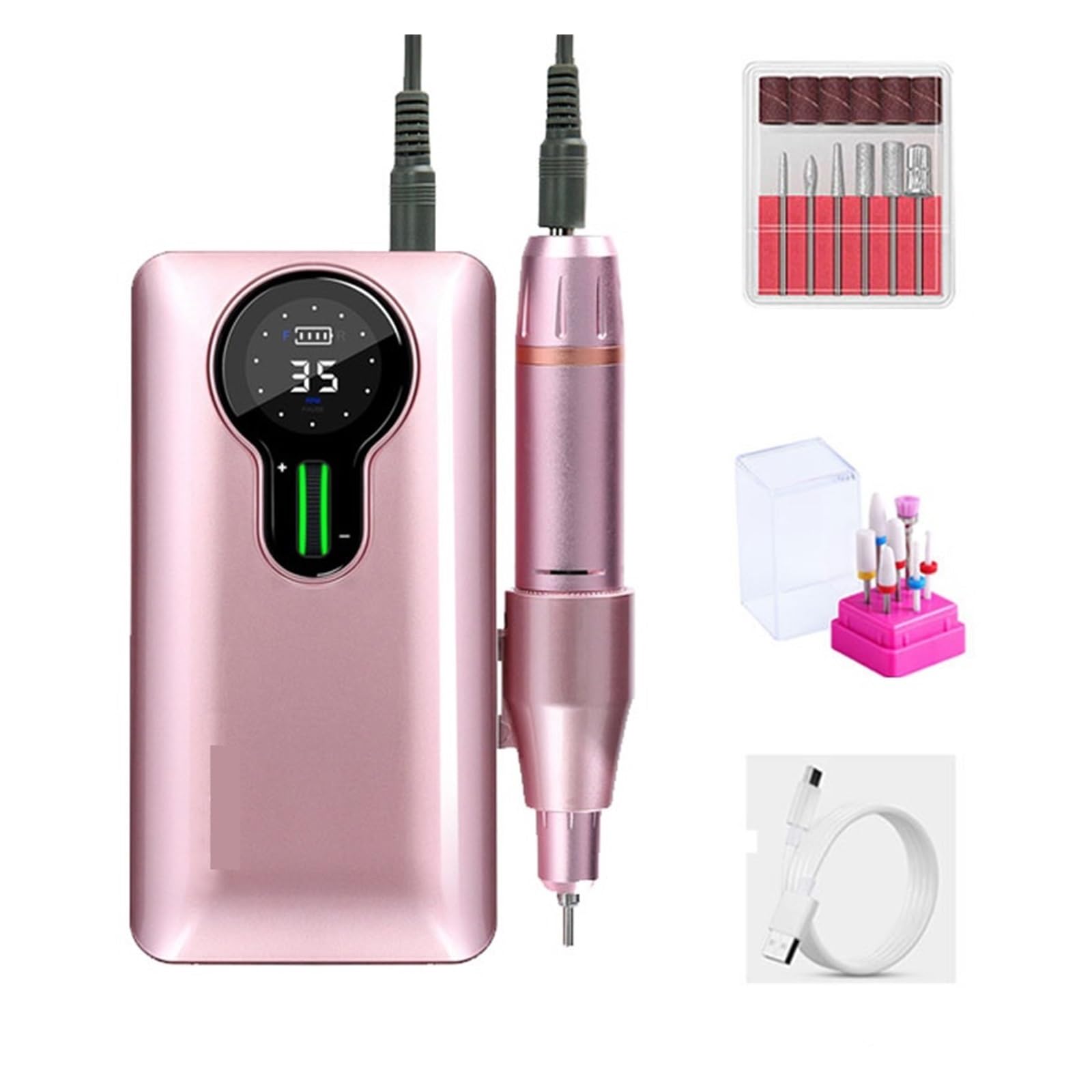 Elektryczna frezarka do paznokci, 35000RPM wiertarka do paznokci, przenośna akumulatorowa wiertarka do paznokci do Manicure Gel Polish Remover Cutter(Pink-A Set)