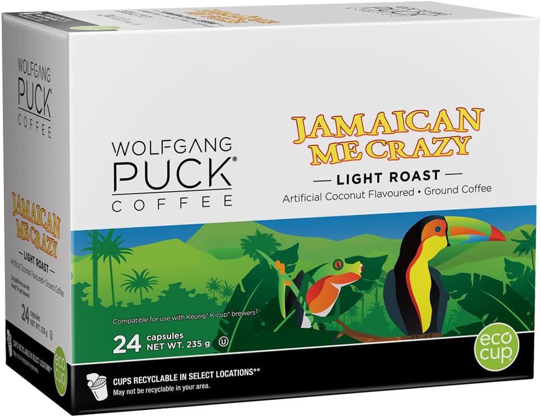 Wolfgang Puck Coffee Jamaican Me Crazy Flavored Coffee Single Serve Cups for Keurig, 24 Count (060731740002)