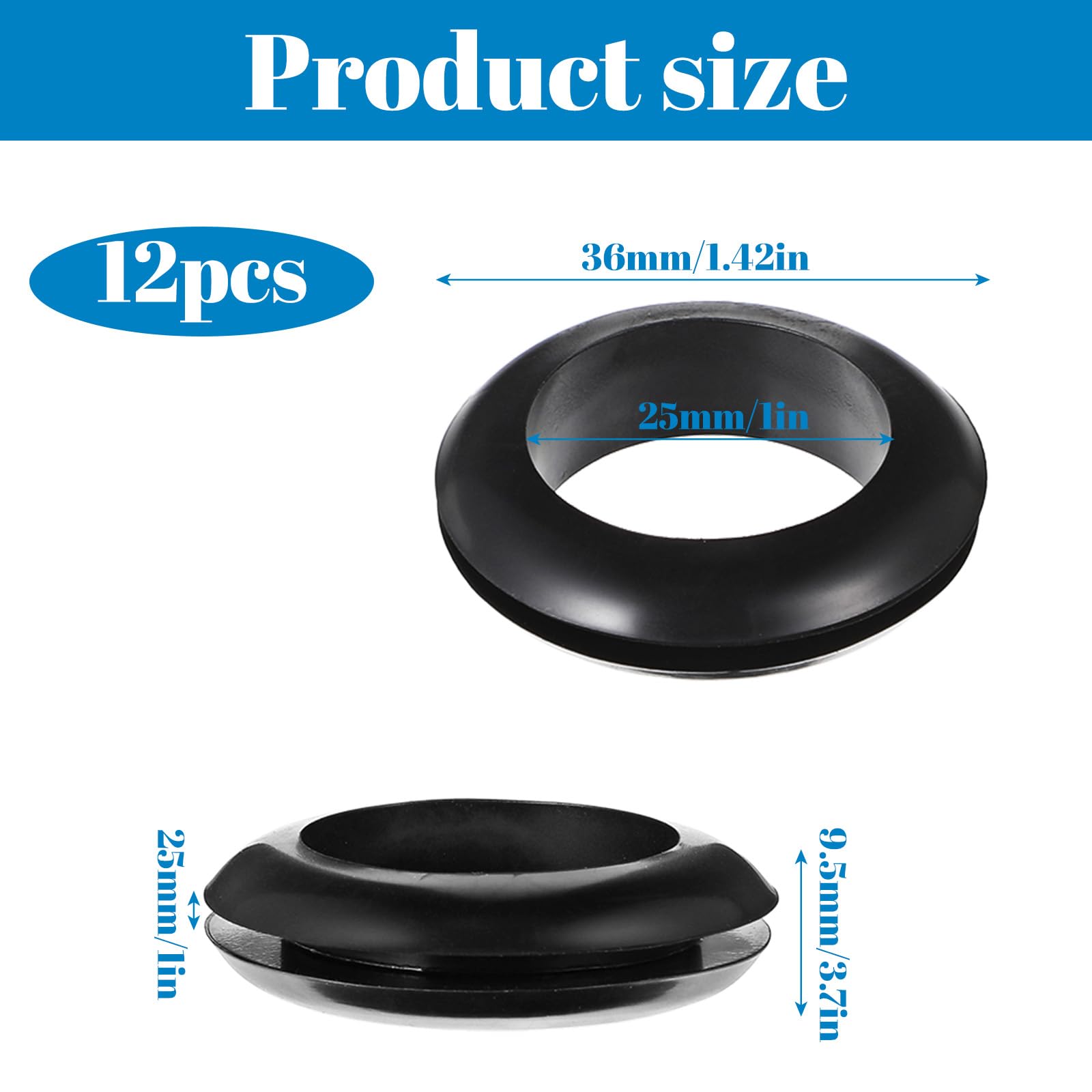 Uxcell 16Pcs Rubber Grommets 1-3/16" (30mm) Drill Hole, 1" (26mm) ID Single Sided Hole Plugs Ring Gasket For Firewall Cable Wire Protecting, Black