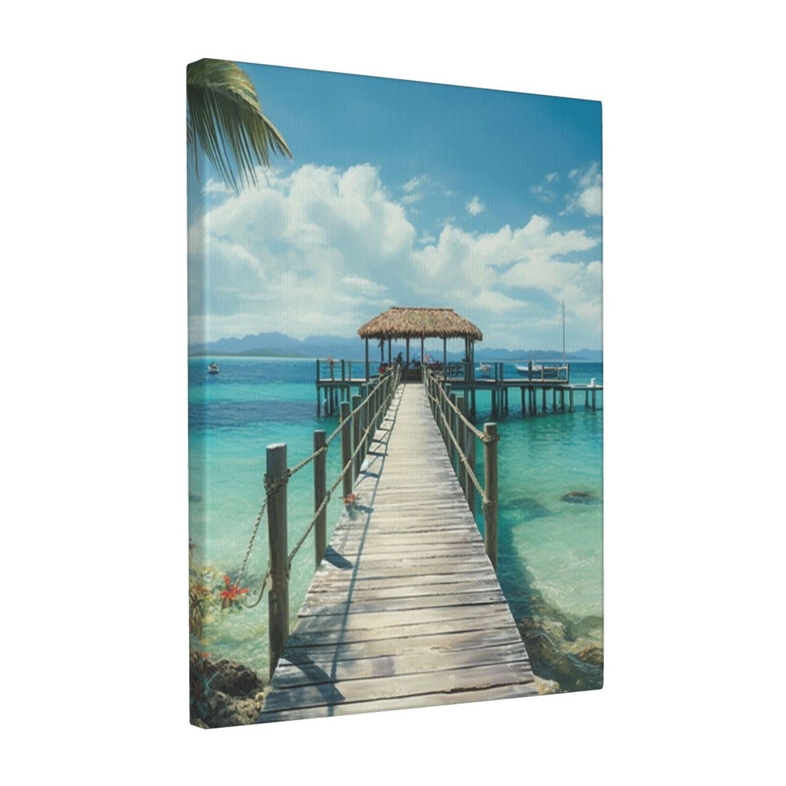 FodPand Tropical pier Canvas Wall Art for Living Room Wall Decor 12"x16" Modern Artwork Painting Pictures Hanging Canvas Prints Aesthetic Wall Art for Bedroom Bathroom Office Wallart Decor