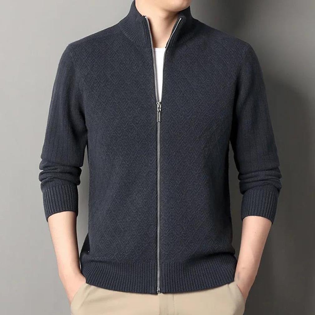 Men's Wool Mock Neck Knitwear Long Sleeve Thicken Zipper Men Cardigan Sweater