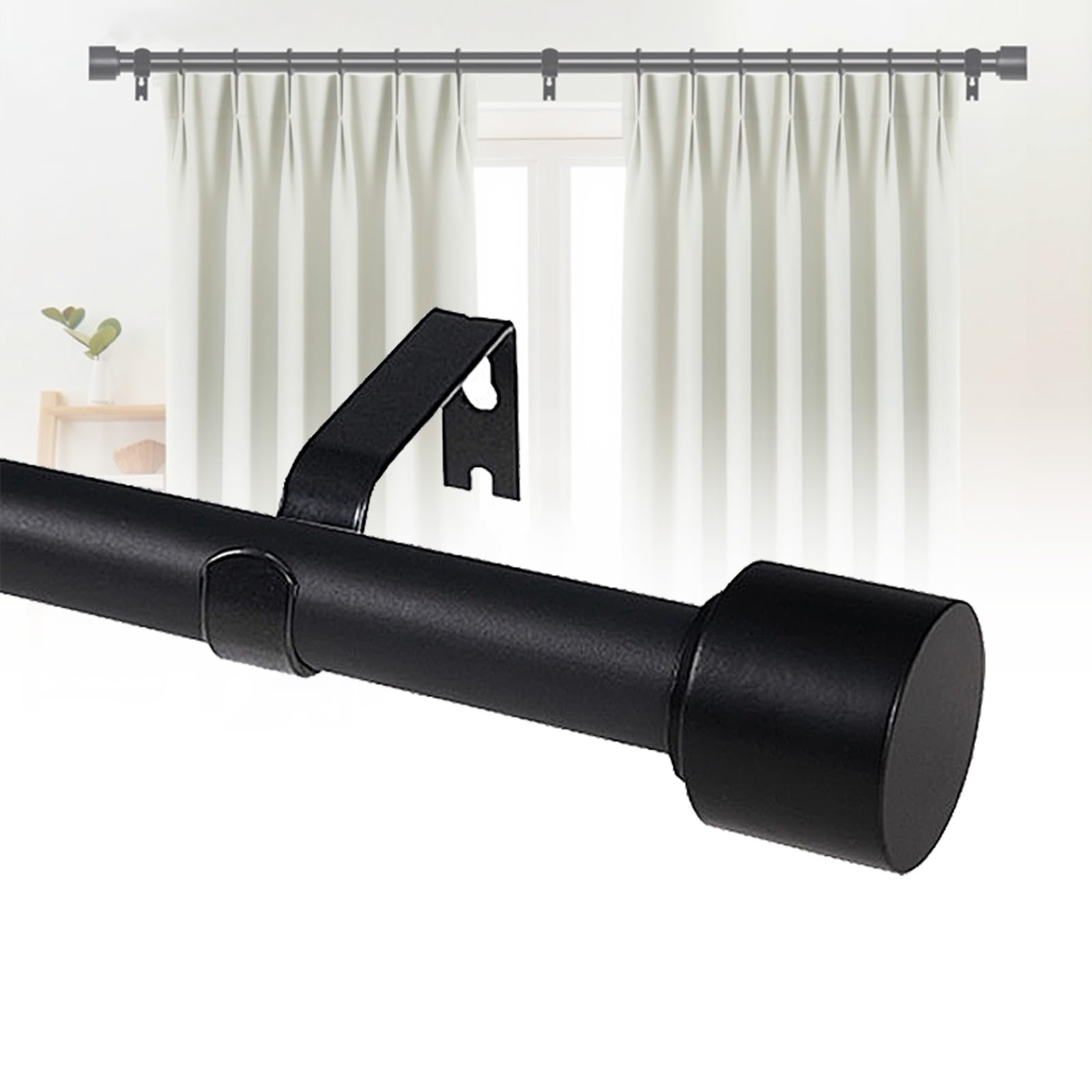 Tringles À Rideaux Robustes pour Fenêtres Tringle À Rideau de Fenêtre À Longueur Réglable avec Embout Style Tringle À Rideau en Acier Au Carbone Noir de 25.0 mm Diamètre(48-84 in(122-213 cm))