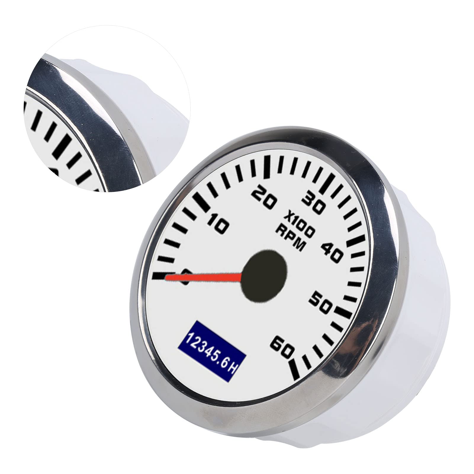 Contagiri a Puntatore, Contagiri Contagiri, Contagiri Per Auto da 85 Mm Dissipazione a Bassa Potenza con Puntatore Rosso Universale Per Automobili Barche 9‑32 V CC(bianco)