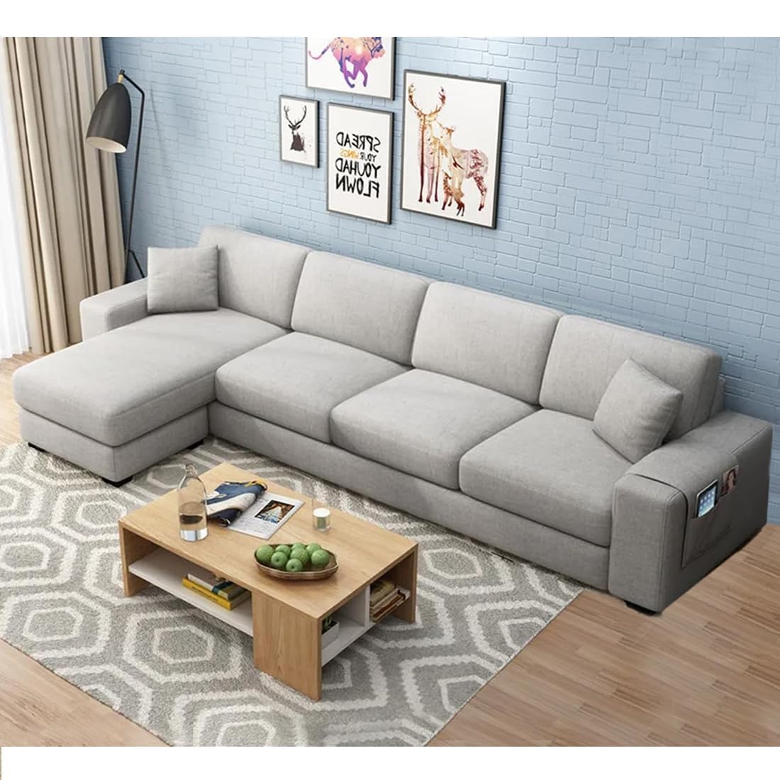 FURNY -Alora 5 Seater Fabric LHS Sectional L Shape Sofa Set (Light Grey)-image-44