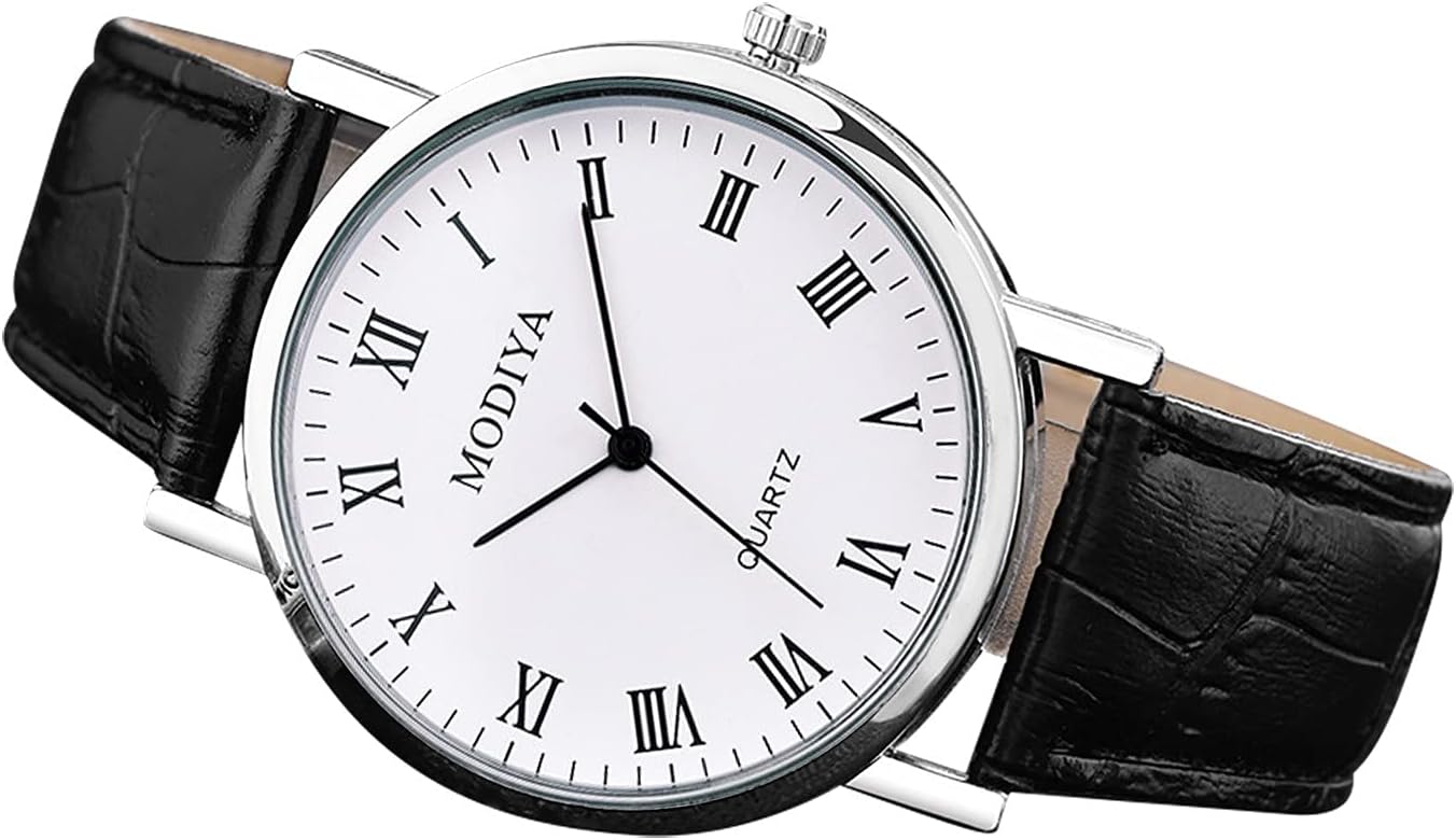Roman Men's Calendar Trend Strap Watch Classic Belt Gift Creative Scale Dial Men's Watch Tough Watch (White, One Size)
