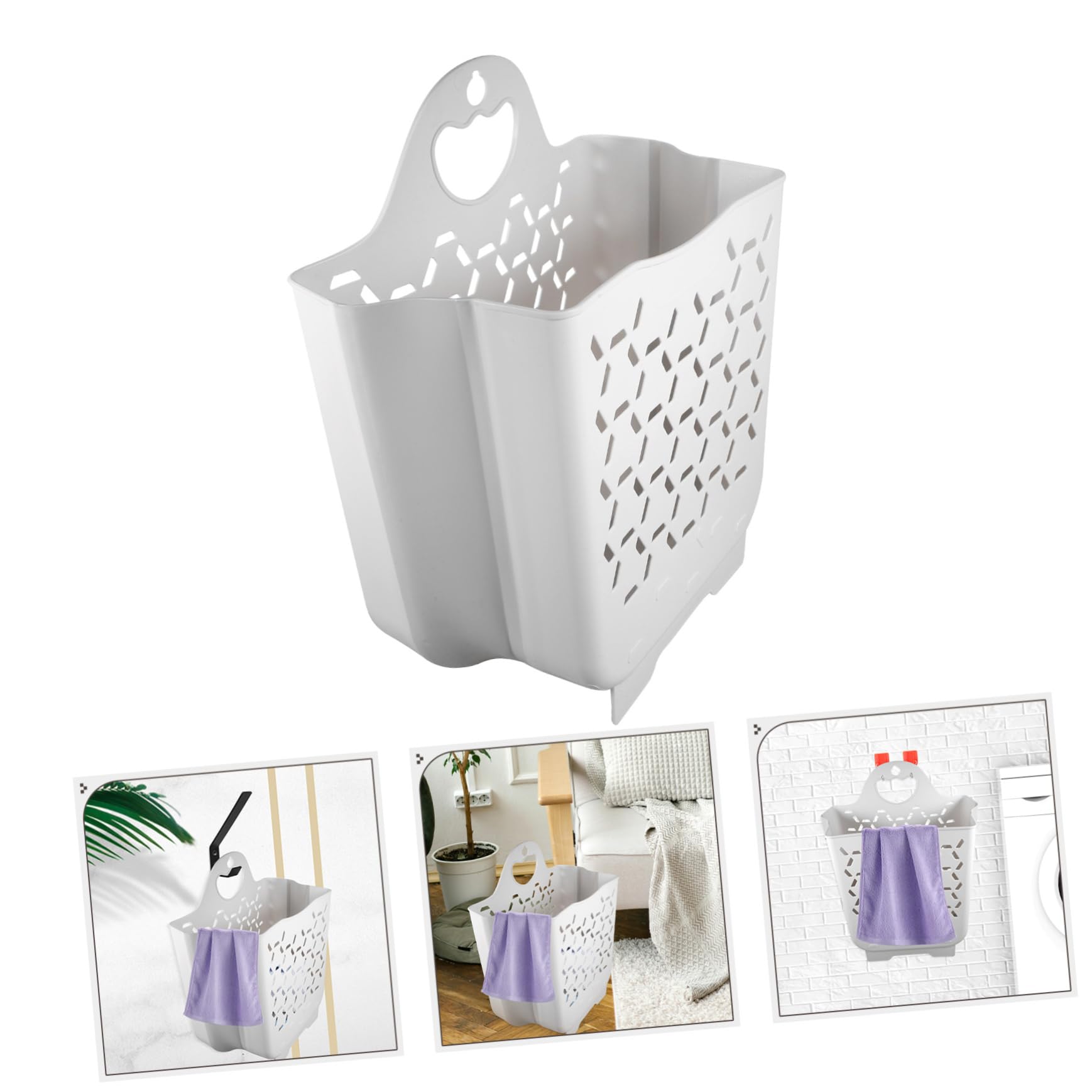 Didiseaon Cesto Porta Bucato Bianco da Muro in Pp Manico, Porta Biancheria Facile da Installare per Uso Bagno come Laundry Hamper Pieghevole