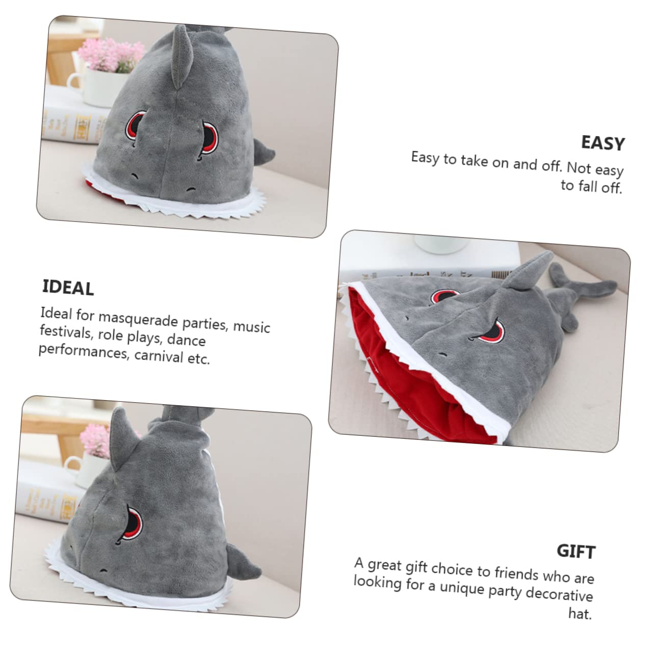 Copricapo Di Squalo Costume Da Squalo Cappello Da Cappello Da Festa Sull'oceano A Tema Cappelli Da Festa Per Animali Foto Cartone Animato Peluche e Cotone Pp Grey
