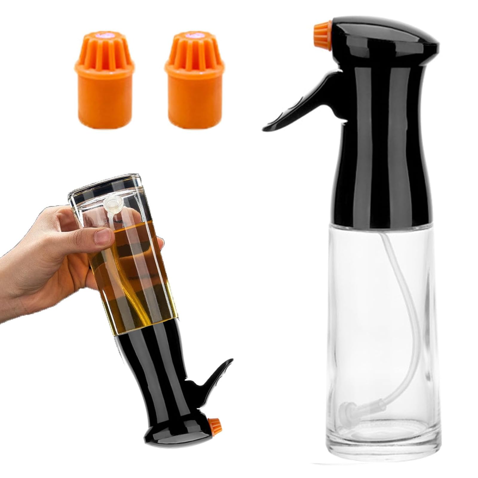 Tasber Black Oil Sprayer, 200M Glass Oil Dispenser Bottle, 2 In 1 Oils Spritzer Spray Bottle For Kitchen Accessories, Widely Suitable For Air Fryer, Bbq, Baking, Salad (Black)