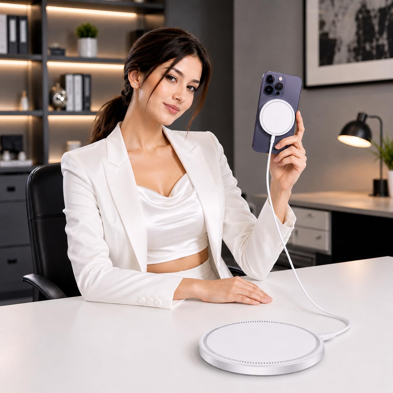 ZoTronico 15w Magnetic Foldable Wireless Charger for iPhone 17 to 12 Series | Compatible with ArPods 2/3/Pro | (15w-Magnetic-White)