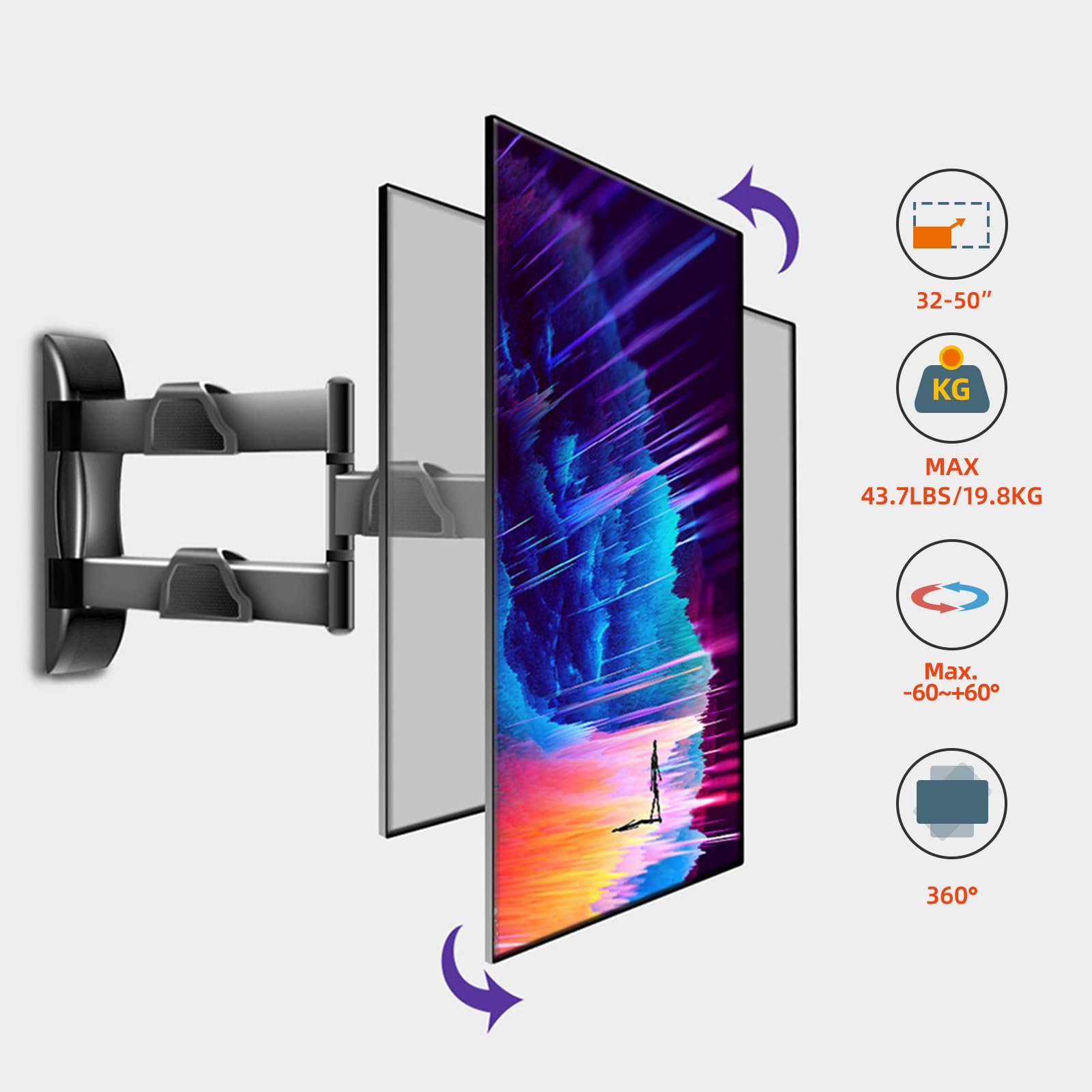 TV Wandhalterung Schwenkbar Fernseher 32-50 Zoll, 360° Verstellbare Halterung Schwenk Neigbare für TV Bildschirme & Monitore bis zu 19,8kg, MAX VESA 400x400mm DY3255XZ