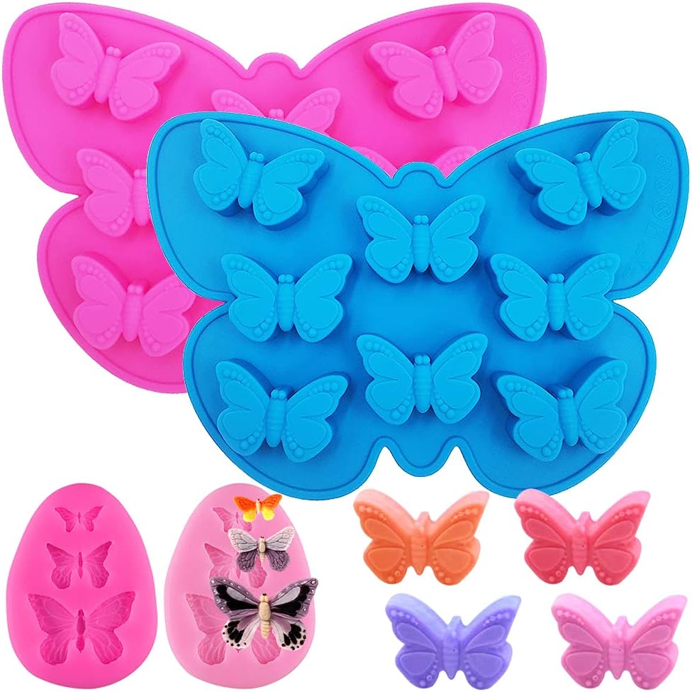 SENHAI4 Pack Butterfly Silicone Molds - 2 Pack Mini Butterfly Decor molds & 2 Pack normal Butterfly Shape Silicone Fondant Trays, for Chocolate Candy Soap Ice Cube Birthday Cake Cupcake Decor