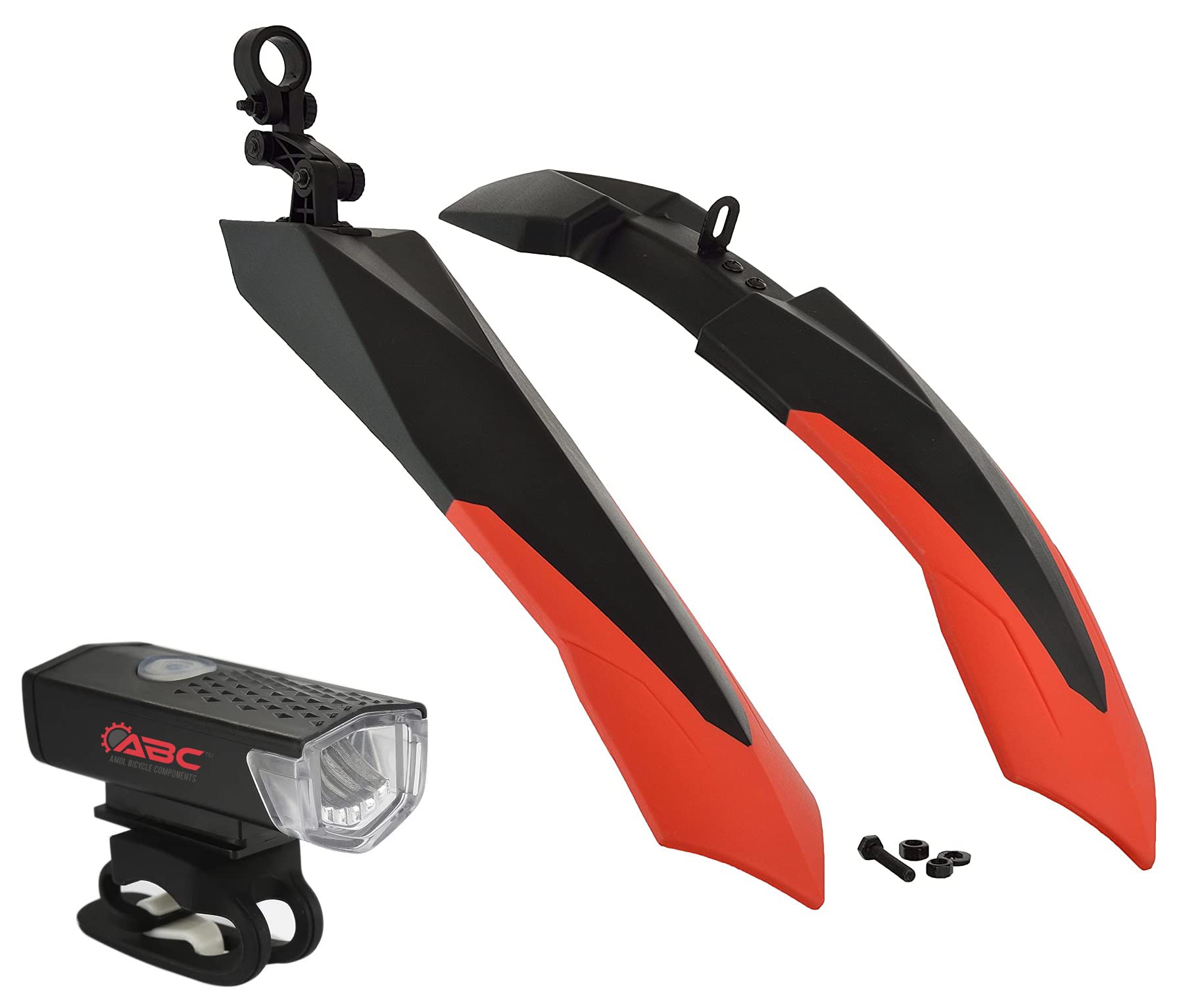 ABC AMOL BICYCLE COMPONENTS Bicycle Front & Rear Double Colour Mudguard with Iron Fitting + 1 Cycle Waterproof USB Rechargeable Black Headlight (Red) (B0BRWML7D9) Amazon Price History, Amazon Price Tracker