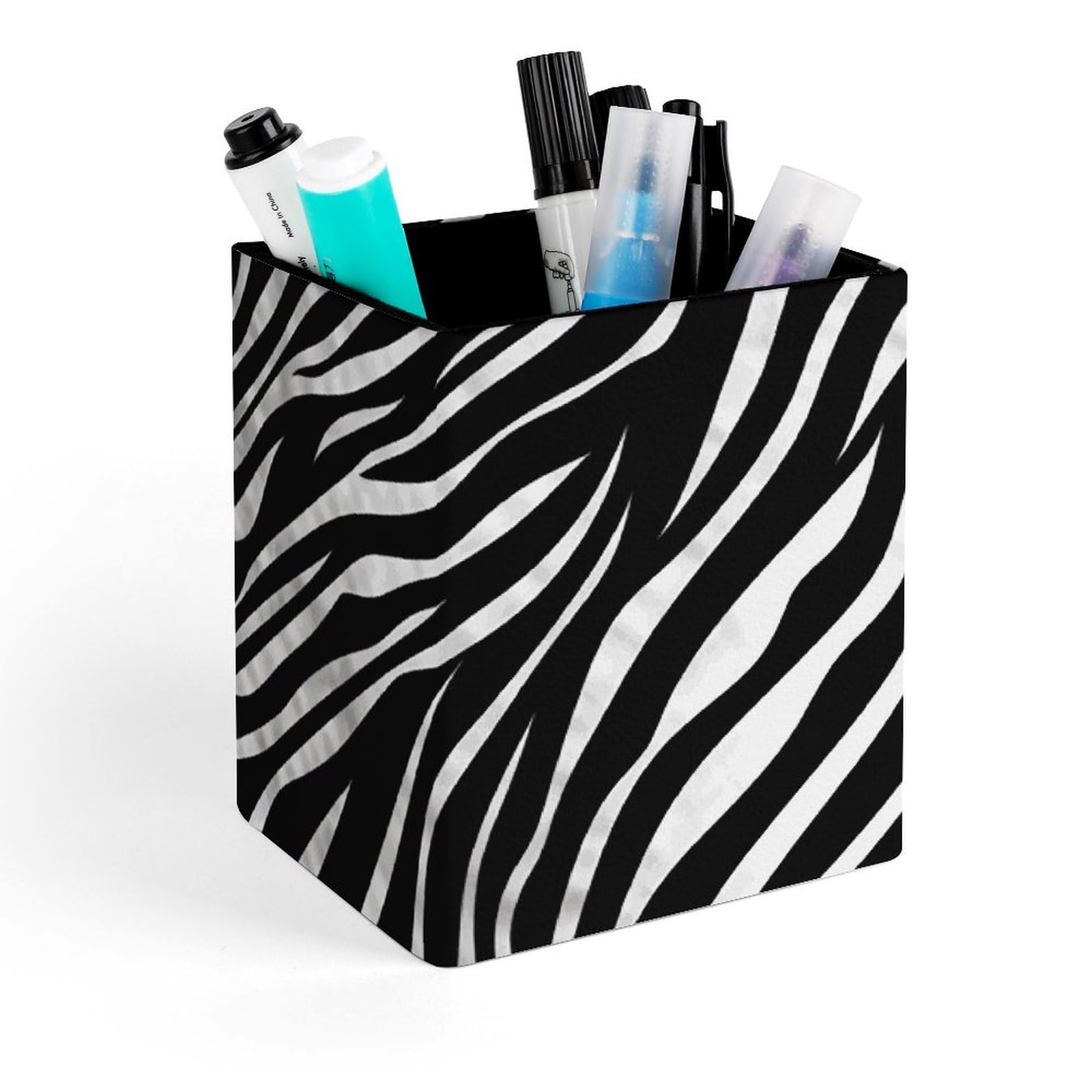 Pot à crayons carré au motif zèbre noir et blanc pour le bureau
