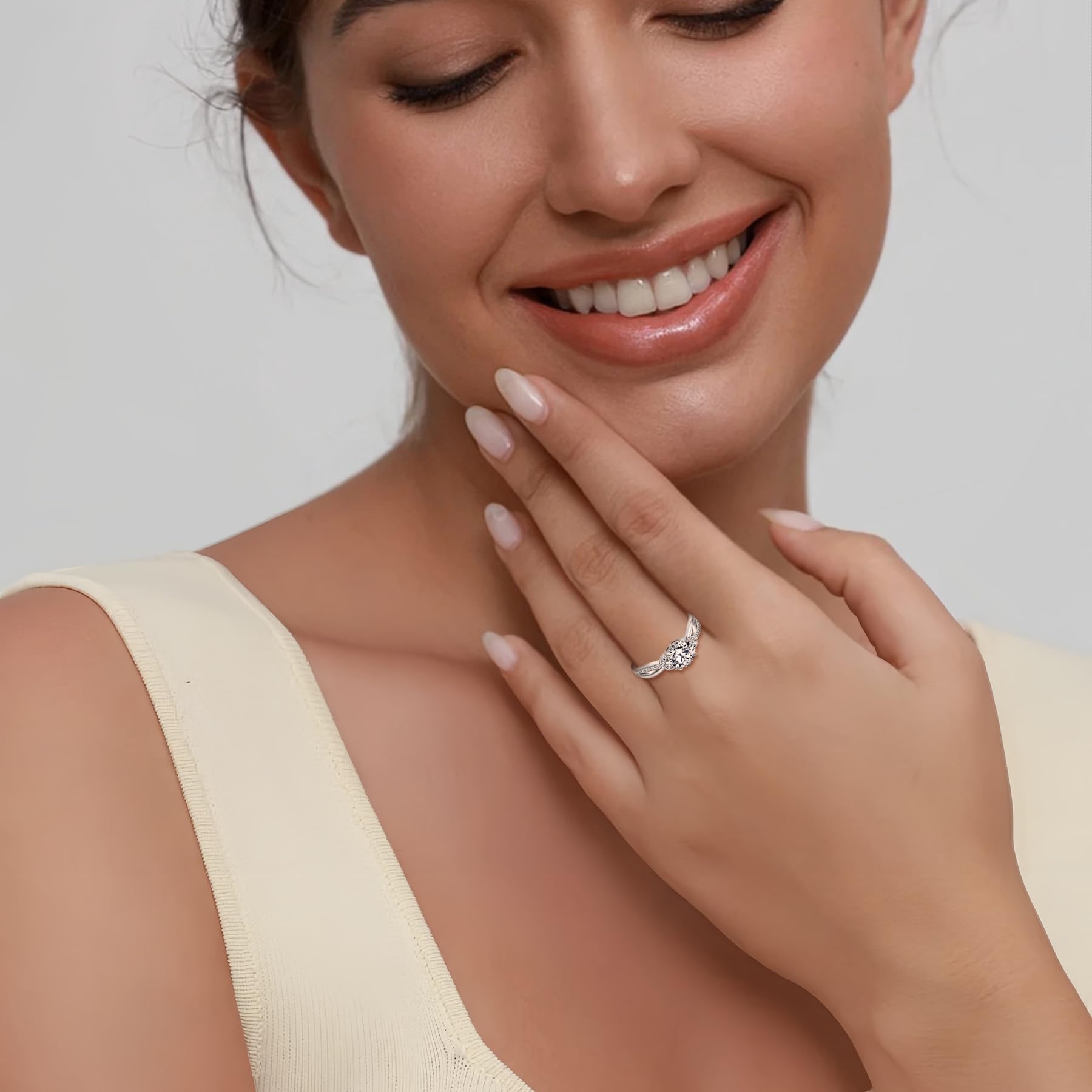 FJ Anello di Fidanzamento Argento 925 Anelli Promessa Matrimonio Anniversario Gioielli Regalo per Donna