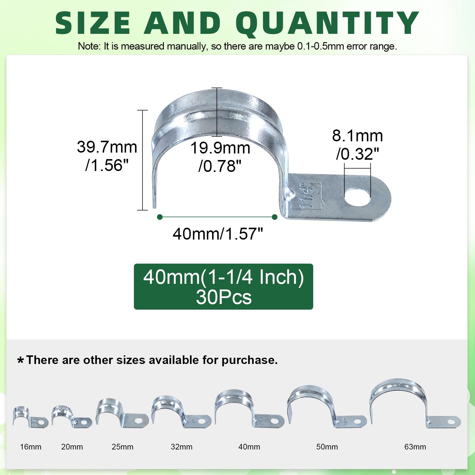Keadic 30Pcs 1-1/4 Inch One Hole Pipe Straps Set Zinc Plated Steel EMT Pipe Straps with 1 Hole - Image 2