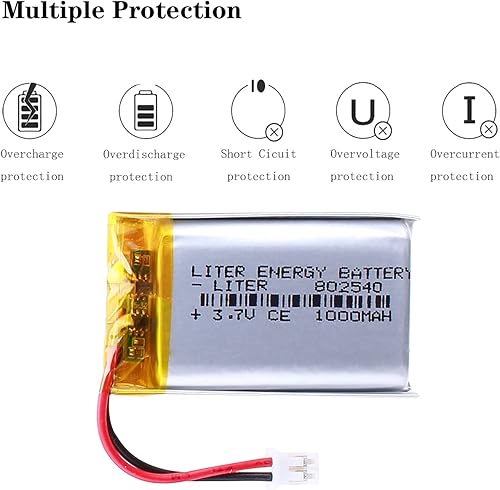 Miniatura 4 de Liter 3.7V 1000mAh 802540 Lipo Batería recargable Batería de iones de polímero de litio con conector JST PH 0.079 in