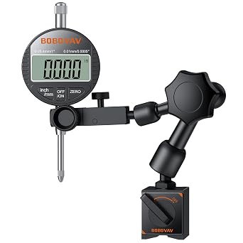 Digital Dial Indicator with Magnetic Base Set, 0-1inch/ 25.4mm Range, 0.0005inch/ 0.01mm, 90Lbs/40kg Stand with Plastic Storage Box for Machining Calibration Inspection
