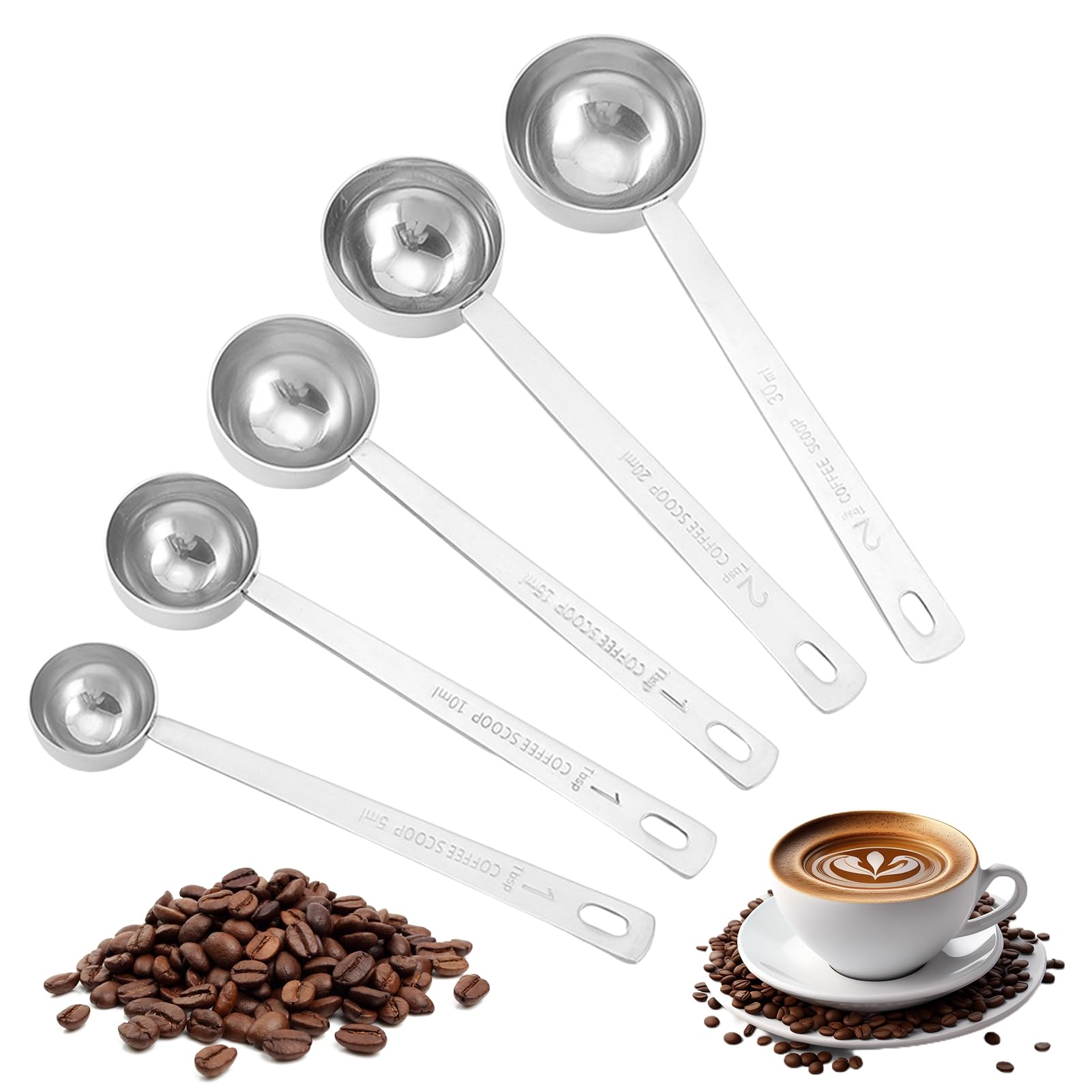 Hesitroad Measuring Spoons with Long Handle,Stainless Steel Coffee Measuring Spoon,Tablespoon Teaspoon Coffee Container for Coffee Milk Fruit Powder 15ml