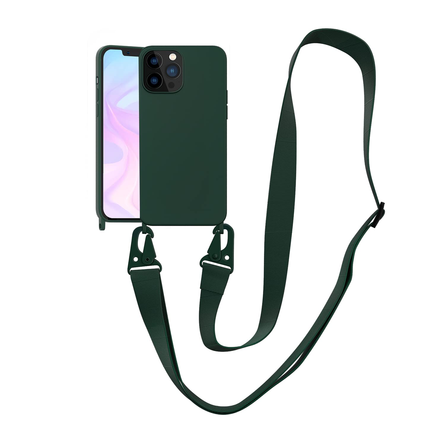 Compatible with iPhone 12 Pro Case with Lanyard Crossbody iPhone Case with Strap Adjustable Shockproof Drop Protection Silicone Phone Cover for iPhone 12 Pro 6.1’’ Midnight Green