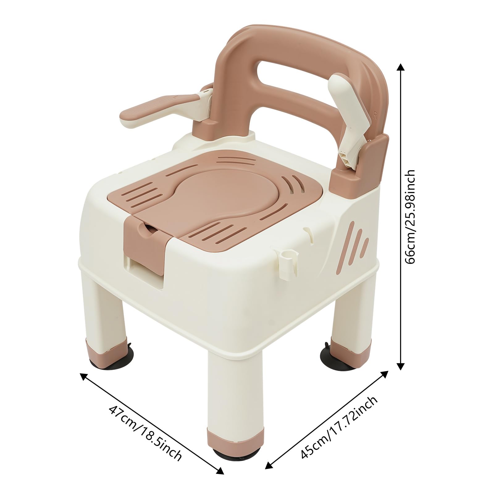 Shower Chair, Bath Safety Seat, Eligible Bedside Commode, Portable Toilet Chair, Bedside Commodes Chair, Safety Commode Toilet, Toilet Chair with Duty Drop Arm, 18.5 * 17.72 * 25.98in, Coffee