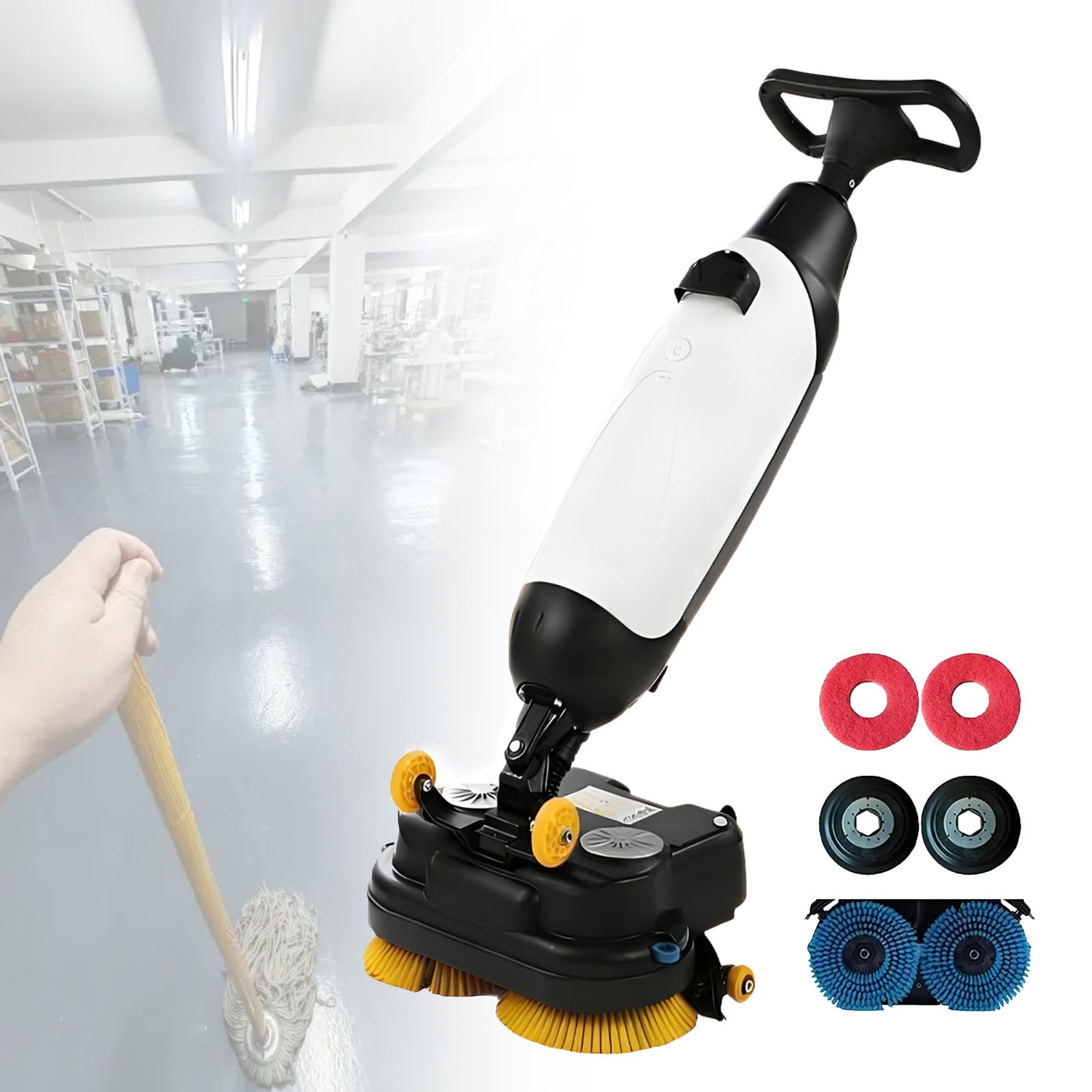 Commercial Floor Scrubber Dryer, Compact Walk Behind Commercial Floor Scrubber Dryer, Small Floor Scrubber, Cordless Rechargeable Lithium Battery, 360°Steering, for Tile and Sealed Floors. White