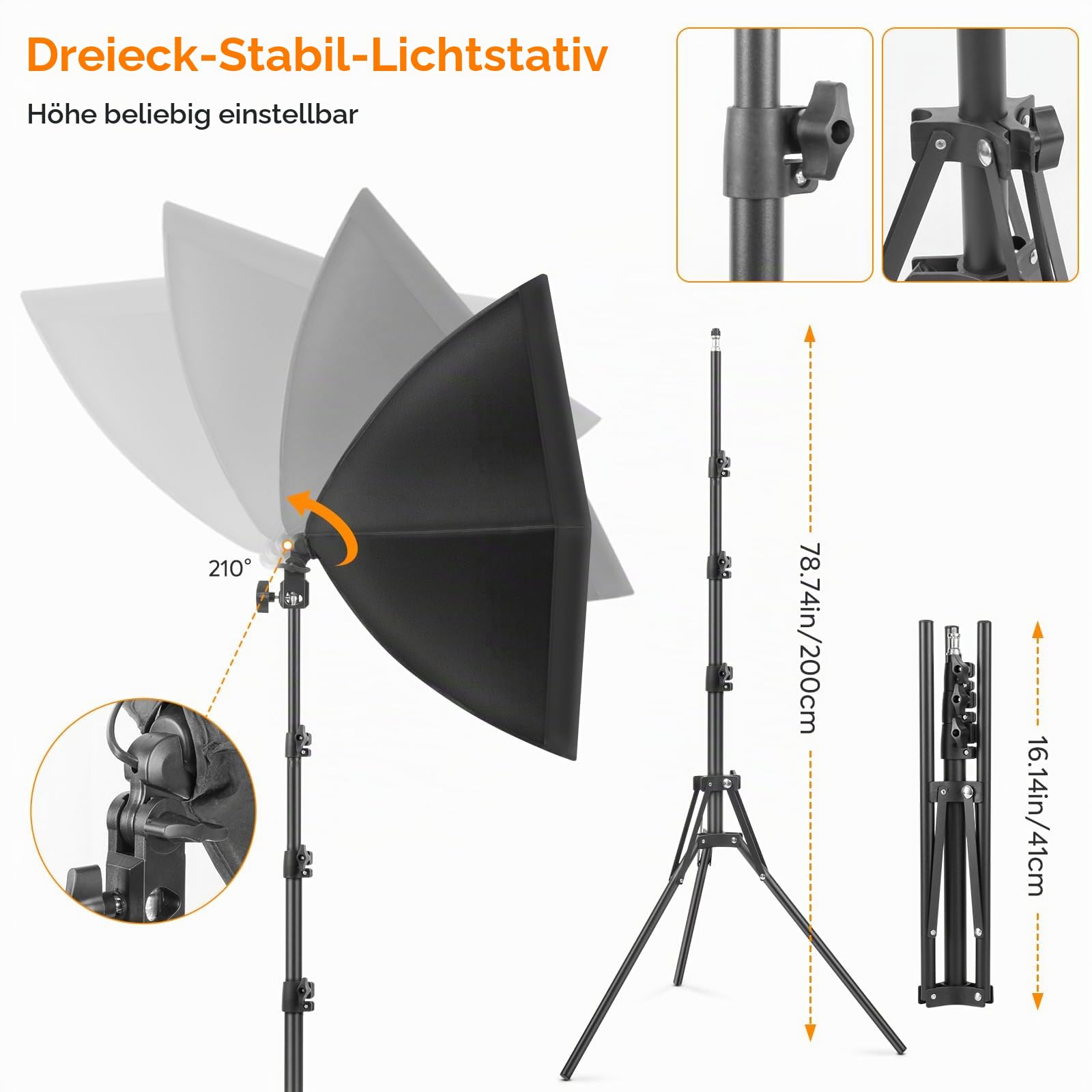 85W Softbox Kit dimmbar 3er Pack – Drehbares Dauerlicht LED mit 2700K-6400K, Fotostudio Licht für Porträts, Videoaufnahmen, YouTube & TikTok – inkl. Ständer(40cm)