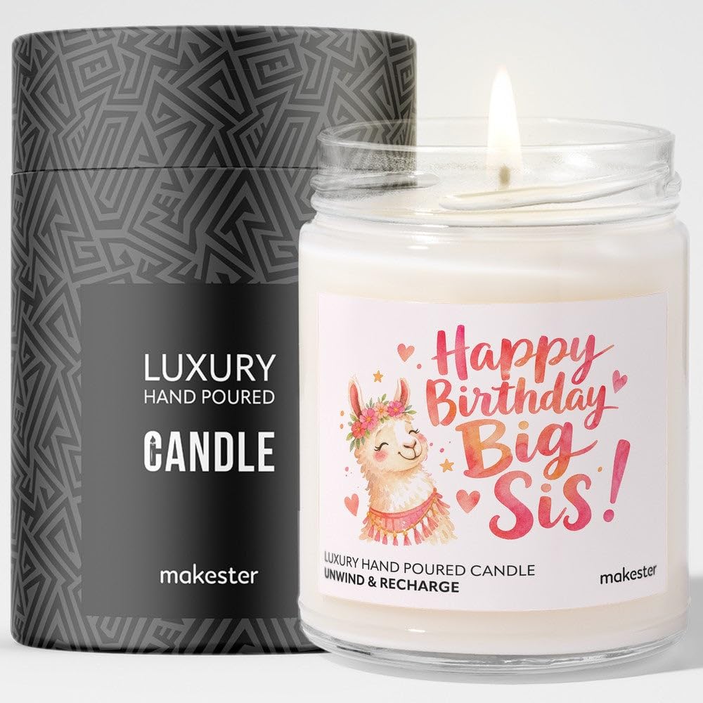 Gift for Older Sister Birthday - Luxury Soy Wax Candle - Vanilla, Jasmine, Sugared Almond - Makester — image 1