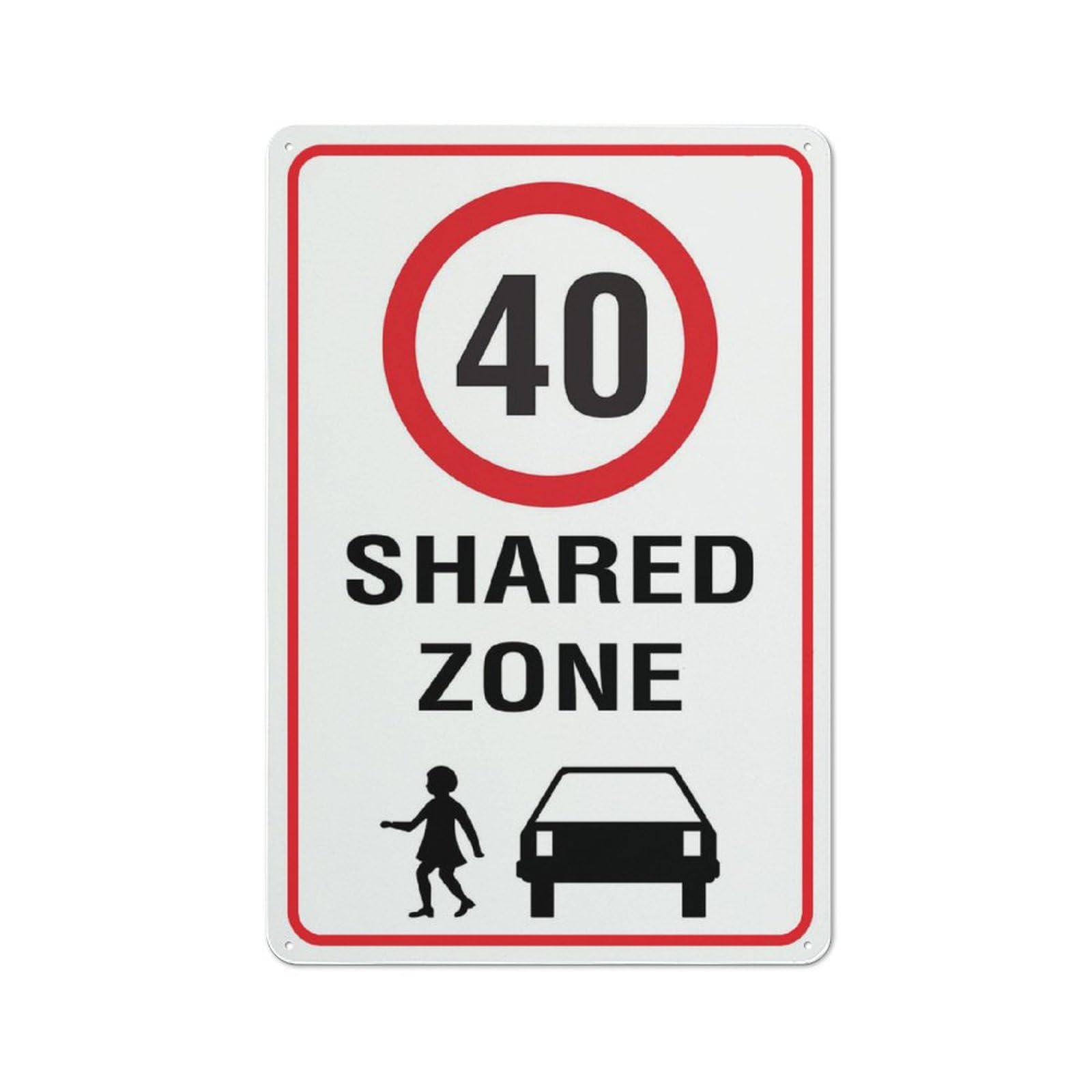 Shared Zone 40Km Speed Limit Sign 12X8 Inch Aluminum Uv Ink Printed For House And Business