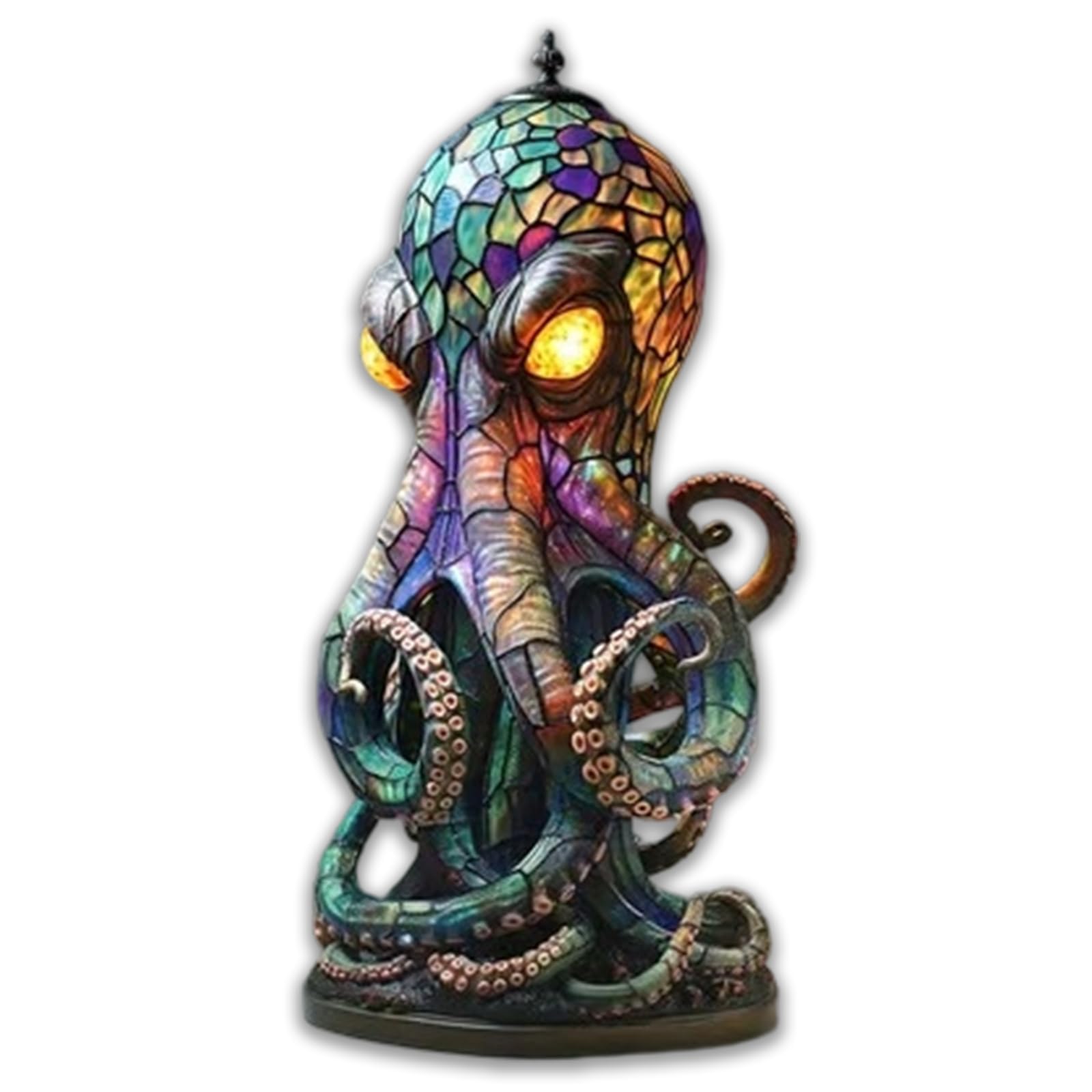 Stained Glass Style Resin Octopus Lamps with Glowing Eyes, 3D Retro Animal Night Light Lamp, Unique Table Lamp for Home, Bedroom, Office Stained Glass Octopus Lamps