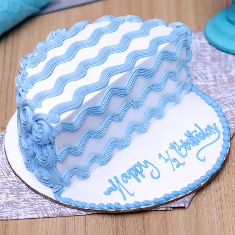 Bakingo Delicious Silky Smooth Fresh Halfway To Happiness Vanilla Eggless Half Cake For Birthday Cake, 6 Months Birthday Cake & Half Year Birthday Cake For Son, Daughter (Same Day Delivery) (0.5Kg)-image-33