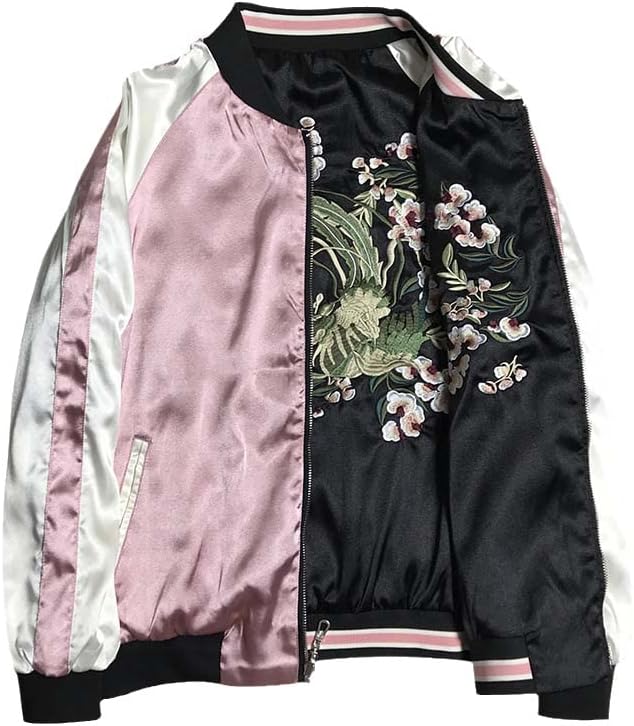 JYHBHMZG Casual Jacket.Double-Sided Flower Embroidery.Color Stitching.Spring Baseball Uniform Jacket