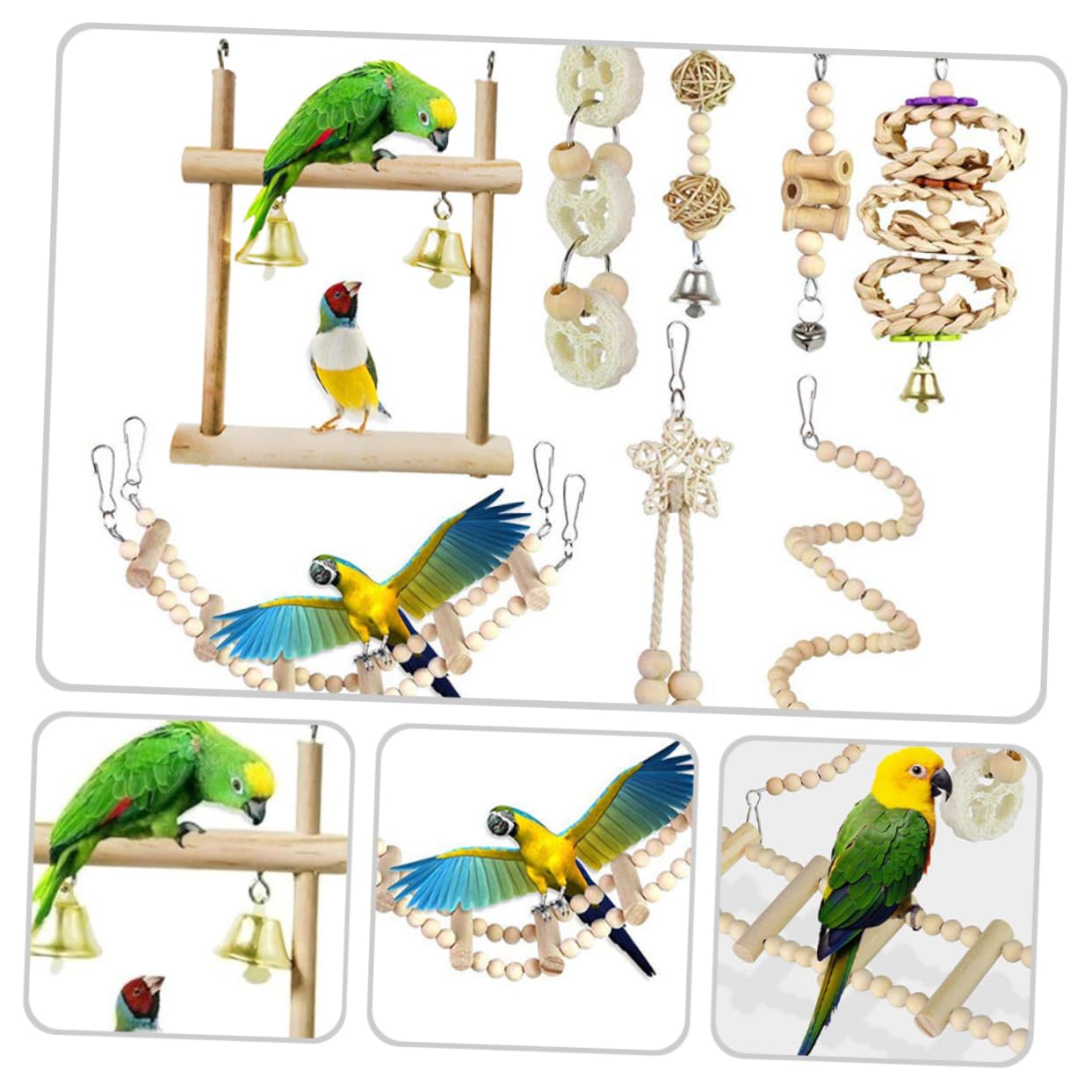 VANZACK 2sets Giocattoli Per Uccelli Legno Altalena e Scala Per Pappagalli Gioco Masticabile Per Parrocchetti e Uccelli Domestici Accessori Per Addestramento e Divertimento