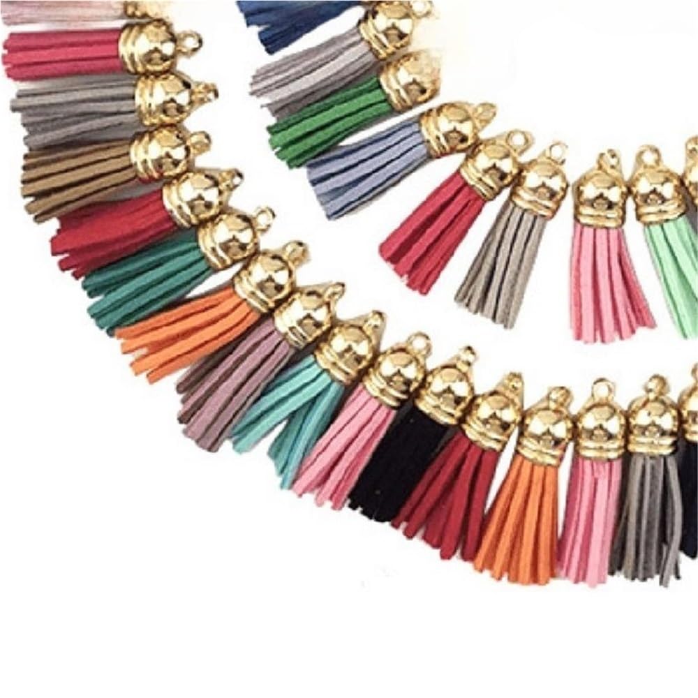 Versatile Tassel 100pcs Silver/Gold Hat Sleek Tassel, Vintage Leather Fringe, Artificial for DIY Keychain Cellphone Pendant(Gold)