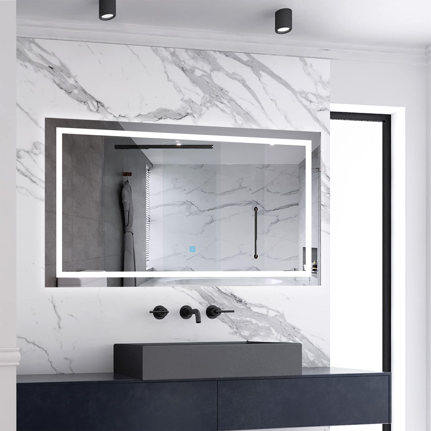Skybathroom 1000x600mm Bathroom LED Mirror with Lights Demister Touch Sensor Wall-mounted Horizontal/Vertical