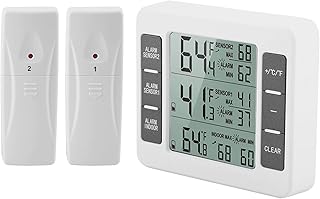 Sluffs Freezer Termômetro, Alarme Audível Digital Sem Fio Termômetro De Geladeira Com Sensor De 2 Peças Min Maximum Display