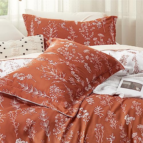 Image of Bedsure Duvet Cover Queen Size - Reversible Terracotta Queen Duvet Cover Set with Zipper Closure, 3 Pieces Floral Patterned Bedding Set with 8 Corner Ties and 2 Pillow Shams