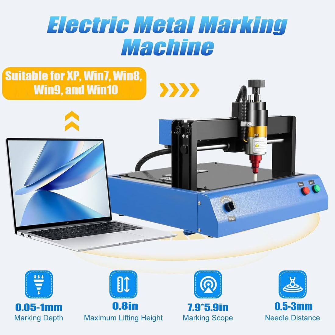 Dot Peen - Máquina de marcado de metal, grabador de 400 W para números y letras, grabado de placa de identificación de 200 x 150 mm, velocidad de marcado de 2 pulgadas/S