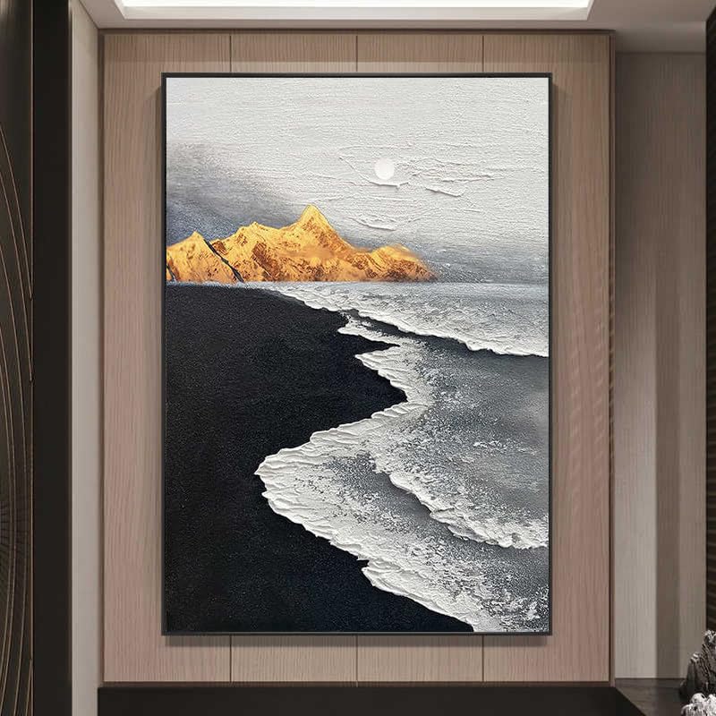 Décoration murale art contemporain vagues de plage peinture à l'huile 80cm