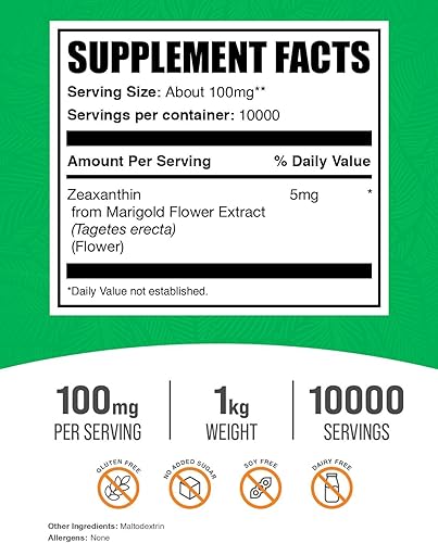 Miniatura 10 de BulkSupplements. com Polvo de zeaxantina - Suplemento antioxidante, de flor de caléndula - 100 mg (5 mg de zeaxantina) por porción, vegano y sin