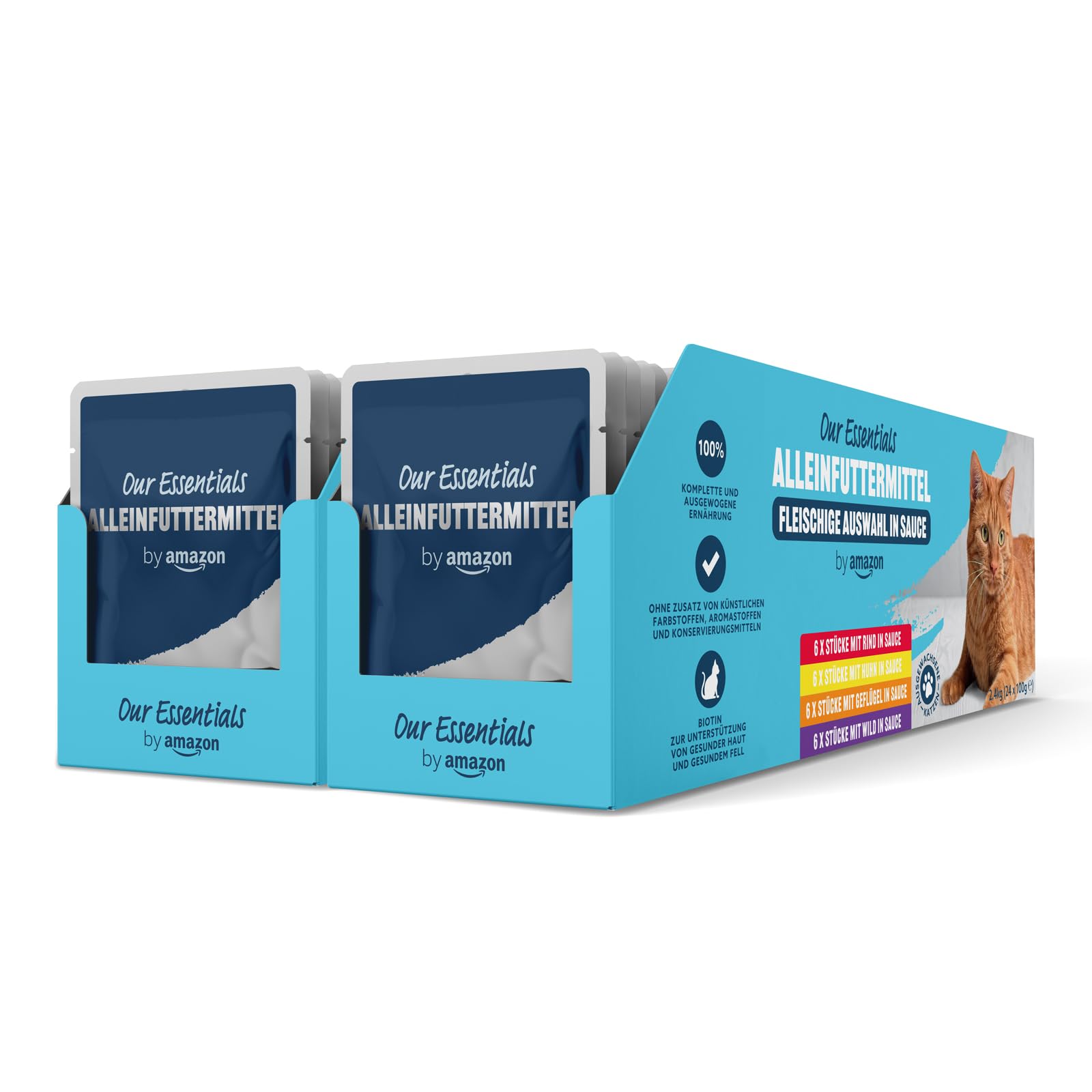 By Amazon - Alleinfuttermittel für ausgewachsene Katzen- Fleischauswahl in Sauce, 4.8 kg, 100g (48er-Pack)