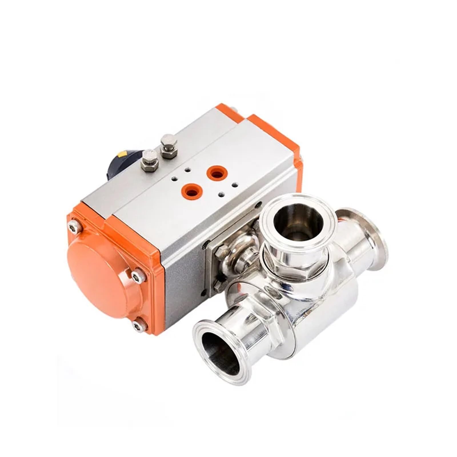 Vanne à boisseau sphérique 3 voies pneumatique 45mm inox double effet coupure rapide type L sanitaire