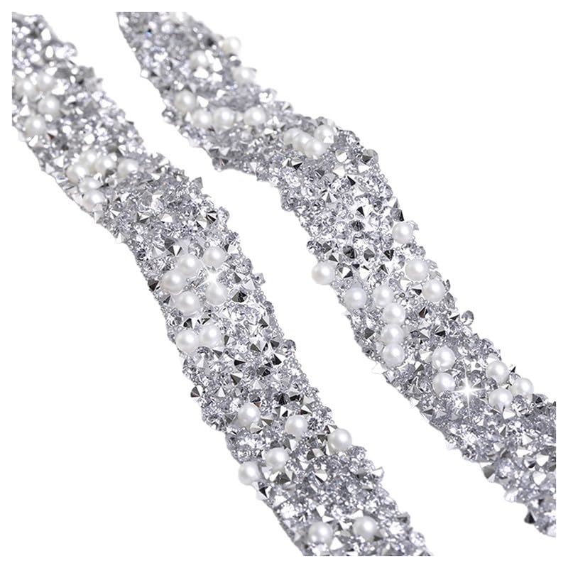 2 Rolls 1Yard White Pearl Rhinestone Diamond Ribbons 1.2CM Wide Self Adhesive Pearl Rhinestone Strips,Gemstone Embellishments for DIY Glitter Decorate — image 1